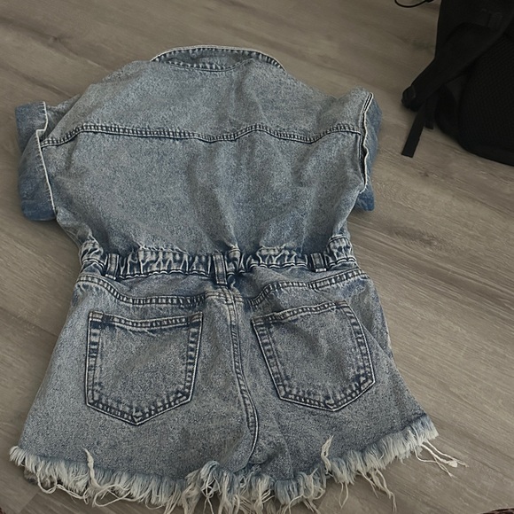 Denim Distressed Romper - Picture 2 of 2